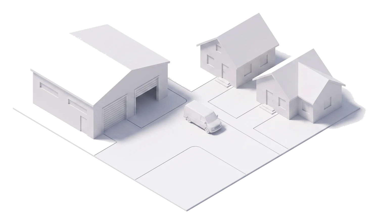 Isometric illustration of a single branch depot beside the customer homes it serves.